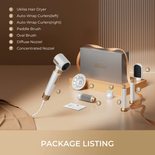 7-in-1 Professional Hair Dryer Brush - Brushless High Speed Ionic Blow Dryer with Diffuser | Salon Quality Styling